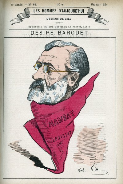 Portrait of Desire Barodet (1823-1906), en fransk lærer og politiker, han var Senator på Seinen fra 1896 til 1900. Tegneserie av Gill, Paris. av Andre Gill