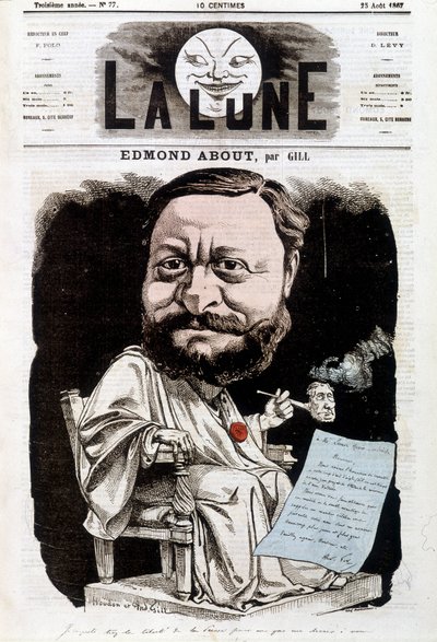 Portrett av Edmond About, fransk forfatter (1828-1885). I La lune, 25.08.1867. Karikatur av Gill. av Andre Gill
