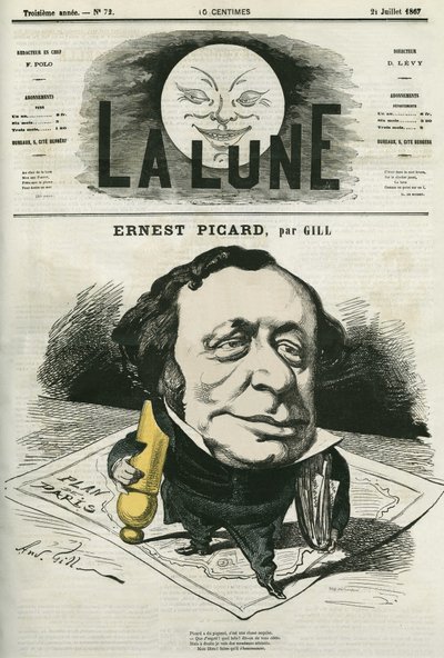 Portrett av Ernest Picard (1821-1877), fransk journalist og advokat. Tegneserie av Gill, i «La Lune», 21. juli av Andre Gill