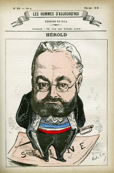 Portrett av Ferdinand Herold (1828-1882), fransk politiker. Karikatur av Gill, Paris. av Andre Gill