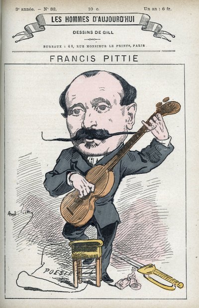 Portrett av Francis Pittie, fransk poet. Karikatur av Gill, Paris. av Andre Gill