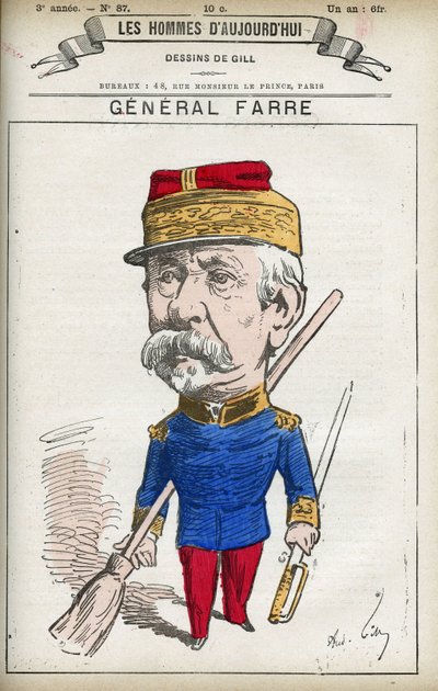Portrett av Jean Joseph Frederic Albert Farre (1816-1887), en fransk soldat, han ble utnevnt til general i 1870 og krigsminister. Tegneserie av Gill, Paris. av Andre Gill