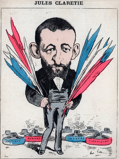 Portrett av Jules Claretie (1840-1913), fransk romanforfatter, dramatiker og kritiker - Karikatur av Andre Gill, i "Les Hommes d'Today", Paris av Andre Gill