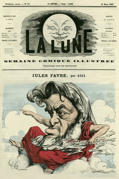 Portrett av Jules Favre (1809-1880), fransk advokat og politiker. Tegneserie av Gill, i "The Moon", 31. mars av Andre Gill