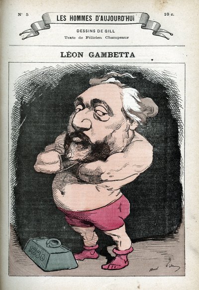 Portrett av Leon Gambetta (1838-1882), fransk politiker. Karikatur av Gill, Paris. av Andre Gill