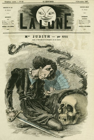 Portrett av Madame Judith (1827-?), fransk skuespiller. Tegneserie av Gill, i «La Lune», 8. desember av Andre Gill