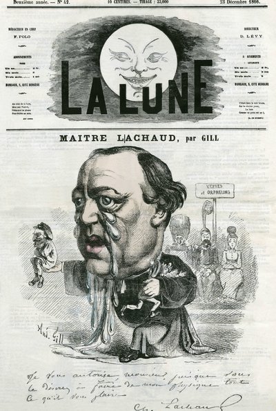 Portrett av Maitre Charles Lachaud (1817-1882), fransk advokat. Tegneserie av Gill, i "" La Lune", 23. desember av Andre Gill