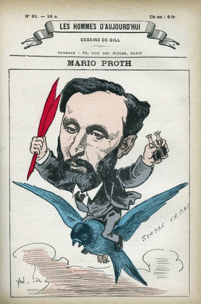 Portrett av Mario Proth (1832-1891), fransk forfatter, litteraturkritiker og publisist. Tegneserie av Gill, Paris. av Andre Gill