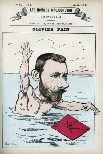 Portrett av Olivier Pain, en fransk og kommunal politiker, han var følgesvennen til bagne og flukt til Henri Rochefort (1831-1913). Tegneserie av Gill, Paris. av Andre Gill