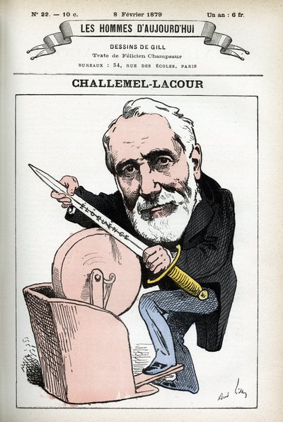 Portrett av Paul-Armand Challemel-Lacour (1827-1896), politiker, diplomat og historiker av fransk filosofi. Tegneserie av Gill, i «Les Homme d