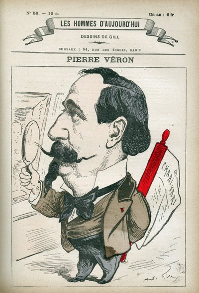 Portrett av Pierre Veron (1831-1900), fransk forfatter og poet. Karikatur av Gill, Paris. av Andre Gill