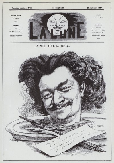Selvportrett av den franske karikaturisten Andre Gill (litho) av Andre Gill