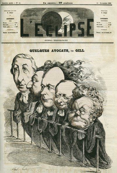Noen advokater, Emmanuel Arago (1812-1896), Leon Gambetta (1838-1882), Jules Grevy (1807-1891), Laurier og Adolphe Cremieux (1796-1880). Omslag i "" L