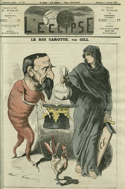 Gulrotkongen, Napoleon III (1808-1873), republikkens president og franskmennenes keiser frem til Sedans nederlag i 1870. Omslag i "" L