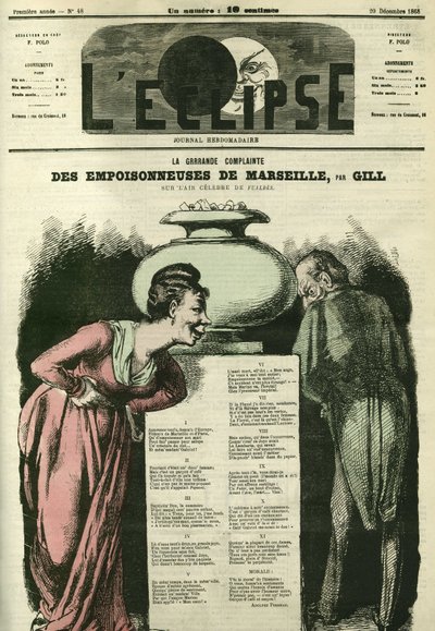 Den store klagesangen "" Poisonneuses de Marseille "". Omslag i "" L'Eclipse"" av Gill, 20. desember av Andre Gill