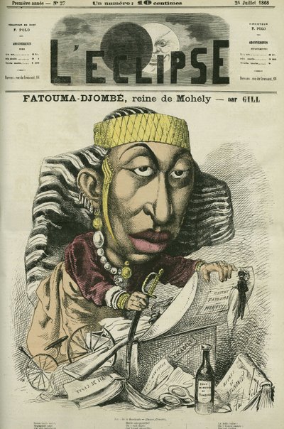 Zombe-Fatoum (Zombe-Fatoum) (1836-1878), dronning av Moheli på Komorene, besøker Frankrike i -Fatima). Cover i "The Eclipse"" av Gill, juli av Andre Gill