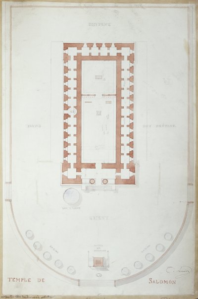Plan over Salomos tempel i Jerusalem, midten av 1800-tallet (blekk og wc på papir) av Andre Lenoir