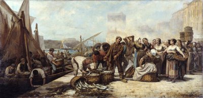 Ankomst av fiskere til den gamle havnen i Marseille av Andre Marius Guindon