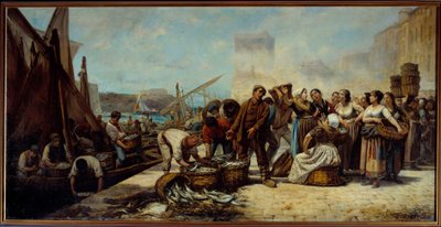 Fiskernes ankomst til Quai Saint Jean i Marseille Maleri av Andre Marius Guindon (1830-?) 1800-tallet Marseille, Museum of Fine Arts av Andre Marius Guindon