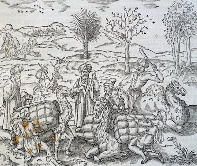 Arabiske kjøpmenn i Syria, gravering fra Universal Cosmology, av Andre Thevet (1504-1592) av Andre Thevet