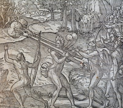 Kamp mellom innfødte i Canada, gravering fra Cosmographie Universelle, av Andre Thevet, Paris 1575 av Andre Thevet