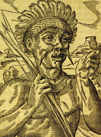 Sjef for stammen av kannibaler, gravering fra Universal Cosmology, av Andre Thevet (1504-1592), Paris av Andre Thevet