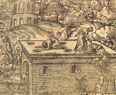Kristen kirkegård i Acheldemach, gravering fra Cosmographie universelle, av Andre Thevet (1504-1592), Paris av Andre Thevet