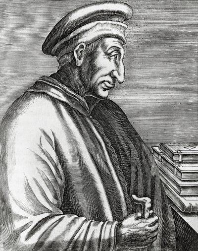 Portrett av Cosimo de' Medici, kjent som Elder (1389-1464), italiensk politiker, gravering fra The Real Portraits and Lives of Illustrious Men av Andre Thevet