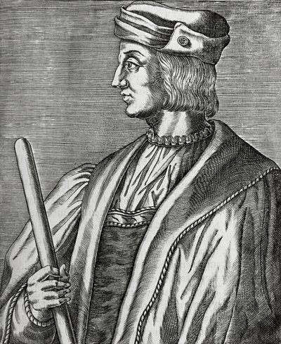 Portrett av Gaston de Foix, hertug av Nemours (1489-1516), gravering fra The True Portraits and Lives of Illustrious Men av Andre Thevet