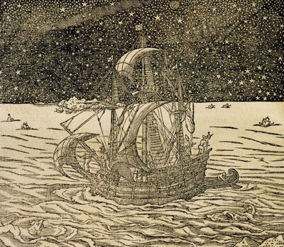 Sjømenn følger den nordlige ruten, gravering fra Universal Cosmology, av Andre Thevet (1504-1592), Paris av Andre Thevet