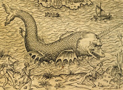 Sjømonster, gravering fra Universal Cosmology, av Andre Thevet (1504-1592), Paris av Andre Thevet