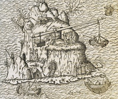 Transportteknikk for båter på øya Kreta, gravering fra La Cosmographie Universelle, av Andre Thevet av Andre Thevet