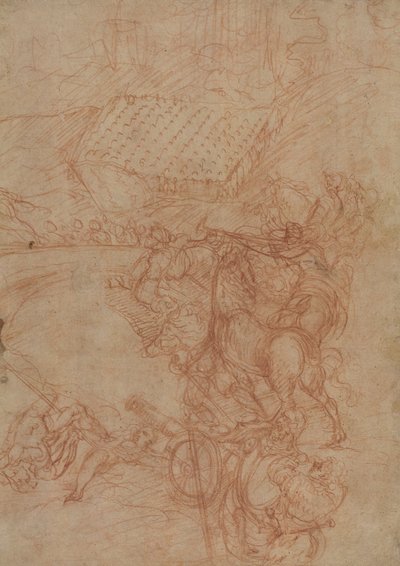 Slaget ved Spoleto, ca. 1575 (rød kritt på papir) av Andrea (1539-1614) Vicentino