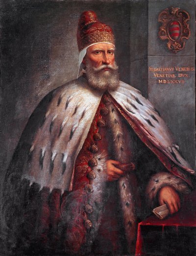 Portrett av Doge Sebastiano Venier (1496-1578), leder Han ledet den venetianske flåten med Francesco Duodo under slaget ved Lepanto i 1571. Maleri av Andrea de 