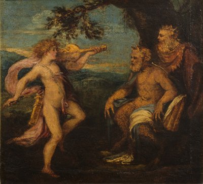 The Judgment of Midas (olje på trepanel) av Andrea Schiavone