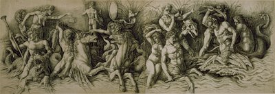 Battle of the Sea Gods (penn og brunt blekk på papir) av Andrea (workshop of) Mantegna