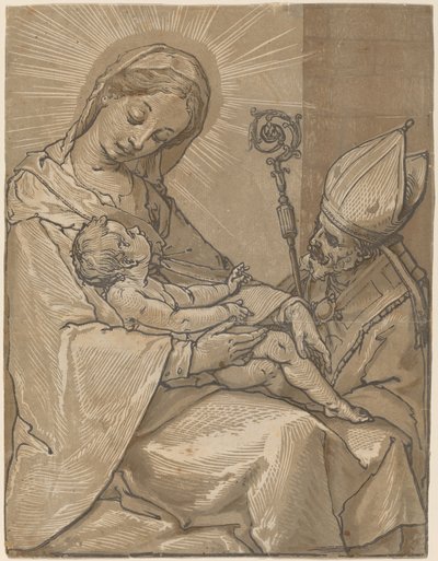 Madonna og barn med en biskop, 1591. av Andrea Andreani