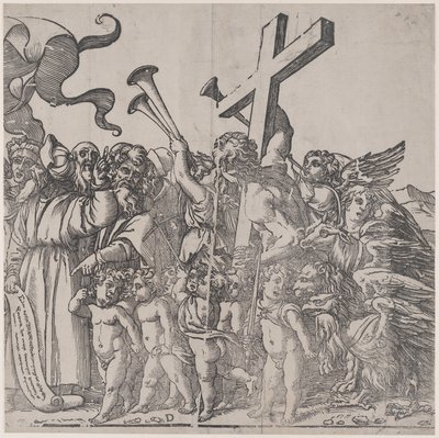 Seksjon D: engler som blåser i trompeter etc, fra The Triumph of Christ, 1836. av Andrea Andreani