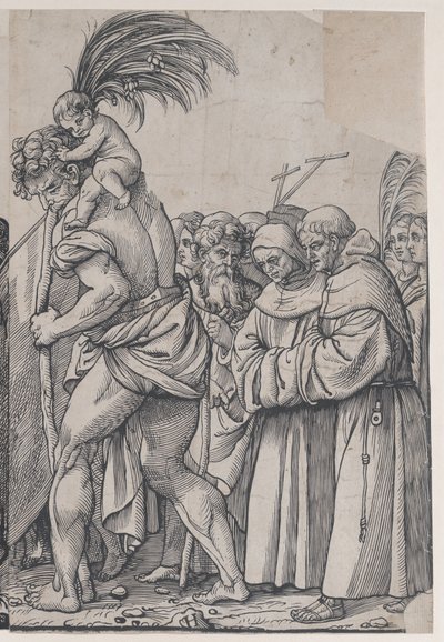 Seksjon H: Den hellige Christopher bærer Kristusbarnet, fra The Triumph of Christ, 1836. av Andrea Andreani