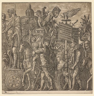The Triumph of Julius Caesar: Kolossale statuer og beleiringsutstyr, 1593-99. av Andrea Andreani