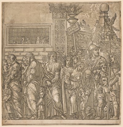 Julius Cæsars triumf: prosesjon av menn, kvinner og barn, 1593-99. av Andrea Andreani