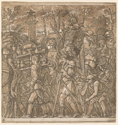 The Triumph of Julius Caesar: Soldiers Carrying Vases and Trophys of War, 1593-99. av Andrea Andreani
