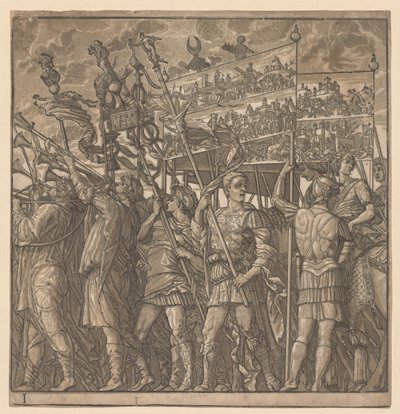 The Triumph of Julius Caesar: Soldiers Carrying the Pictures of War, 1593-99. av Andrea Andreani