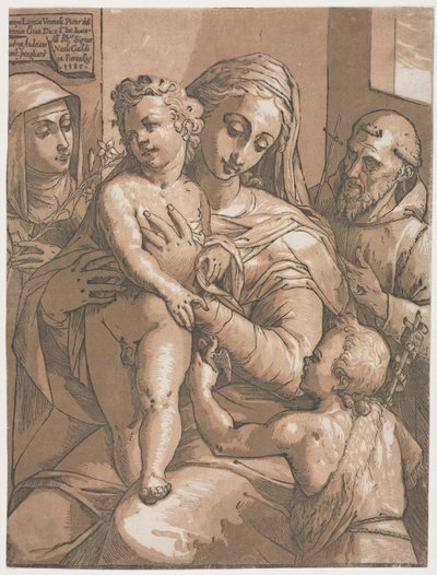 Jomfru og barn med St. John, St. Catherine of Siena og St. Francis av Andrea Andreani