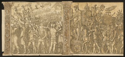 Julius Cæsars triumf [nr. 1 og 2 pluss 2 kolonner] av Andrea Andreani after Andrea Mantegna