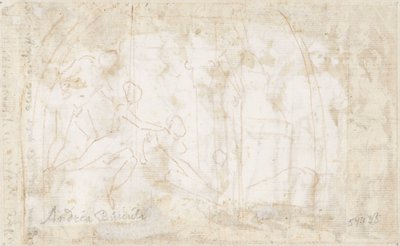 Tre personer ved en basilika av Andrea Boscoli