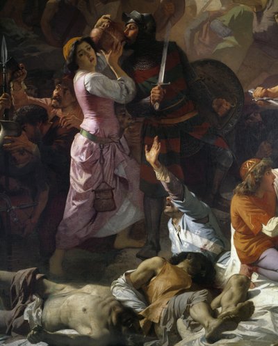 Sammenstøt mellom innbyggerne i Tortona og den keiserlige hæren, detalj fra The Constancy of Tortona eller Thirst of Tortona av Andrea Gastaldi