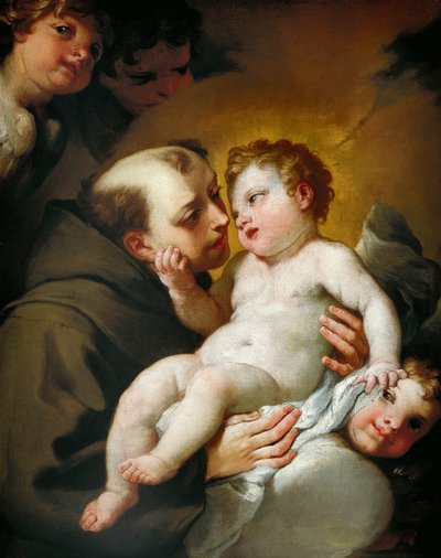 St Antonius av Padua med Jesusbarnet, av Andrea Lanzani (1641-1712), olje på lerret, 92x78 cm av Andrea Lanzani