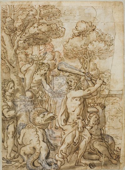 Hercules dreper slangen Ladon i Hesperidenes hage av Andrea Lilio