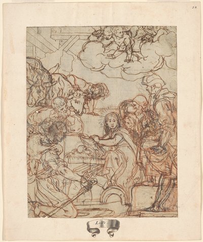 Gjeternes tilbedelse, ca. 1600–1610 (penn- og blekktegning) av Andrea Lilio